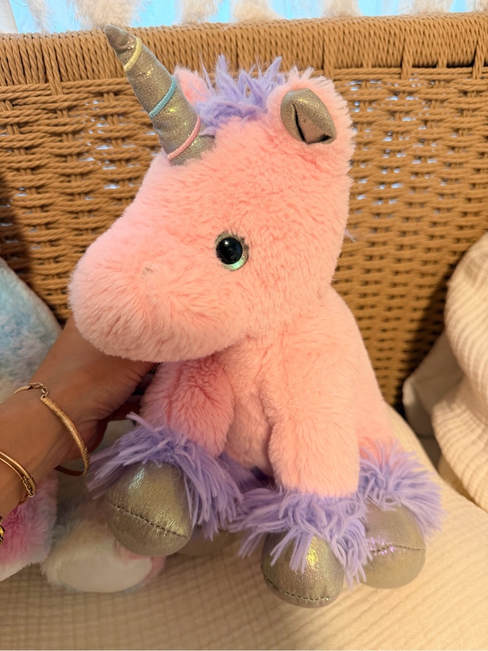 Pastel Rainbow & Pink Unicorn Plush Toy - Soft Cuddle Buddy - Picture 6 of 6
